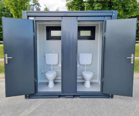 WC Toilettencontainer für Frauen als Doppelkabine in RAL 7016 Anthrazit