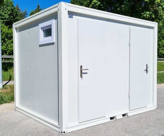 PREMIUM 3m Toilettencontainer - Doppelkabine Frau / Mann RAL9002 mit Heizung und Warmwasser