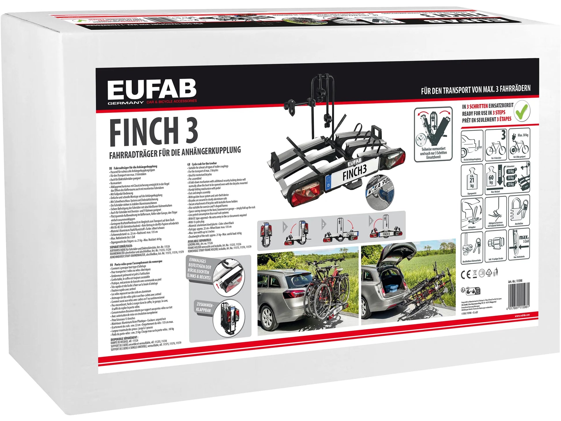 Eufab Fahrradträger Finch für 3 Fahrräder