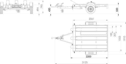 Motorradanhänger 220x155 UNITRAILER MOTO 3 Feder