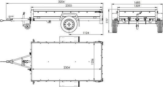Pkw Transport Anhänger 230x125 Garden Trailer 230 KIPP mit Laubgitteraufsatz, blauer Flachplane, Planenträgern und Stützrad