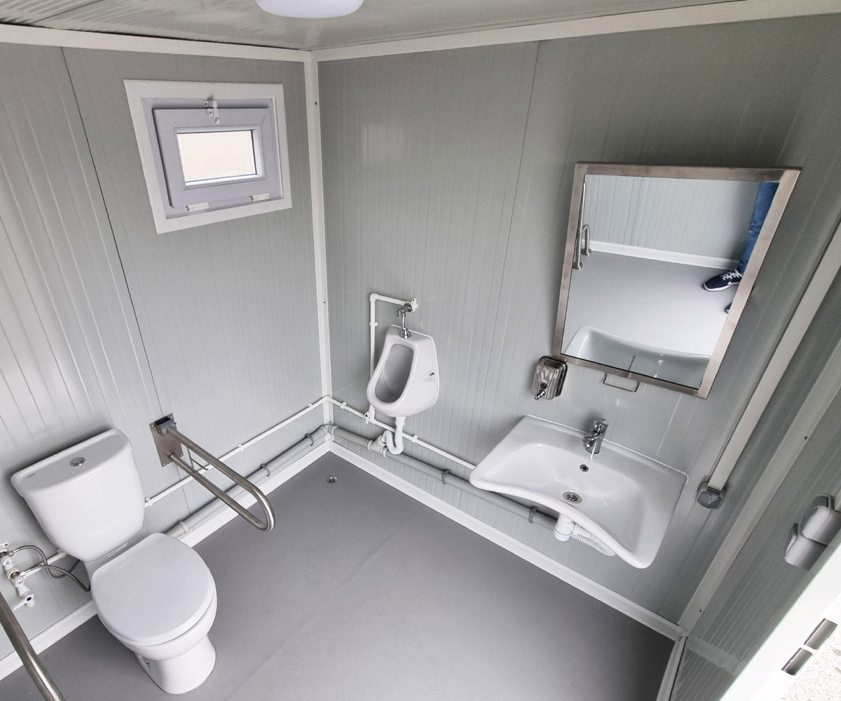 Behinderten Toilette - WC Container mit Rampe - barrierefrei RAL9002
