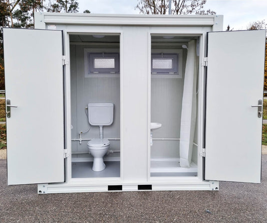 WC Duschcontainer mit Klo Pissoir RAL9002 Weiss