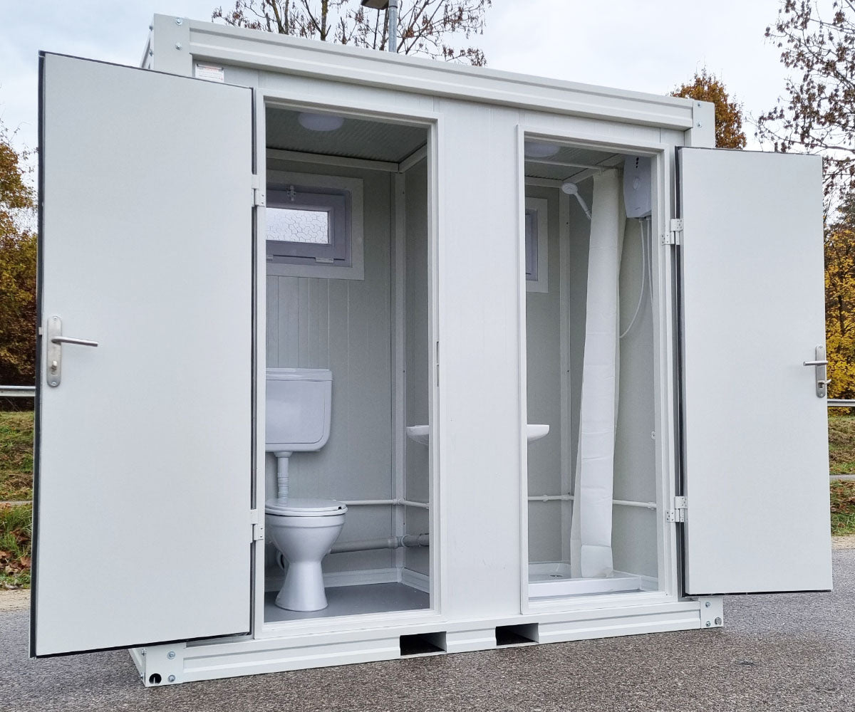 WC Duschcontainer mit Klo Pissoir RAL9002 Weiss