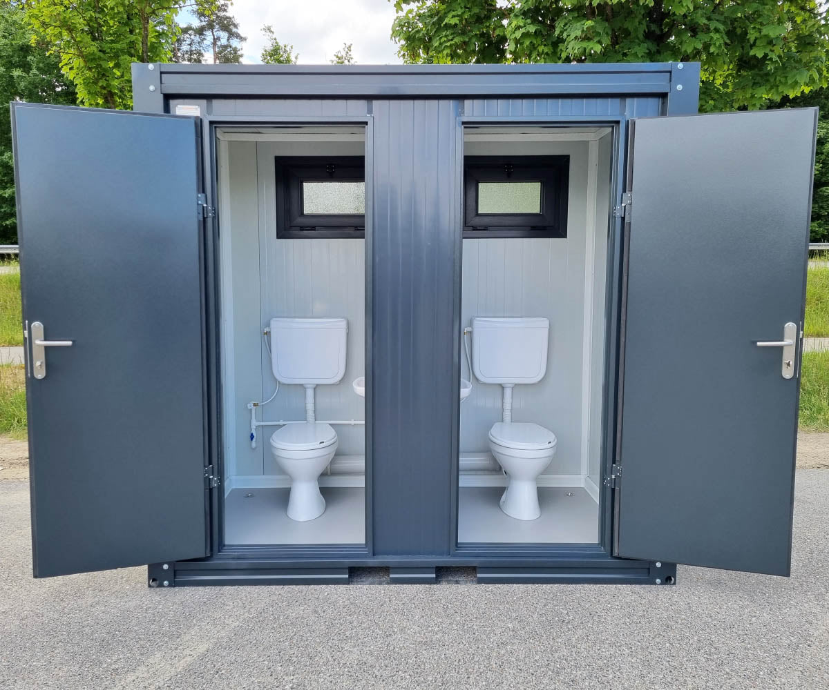 WC Toilettencontainer für Frauen als Doppelkabine in RAL 7016 Anthrazit