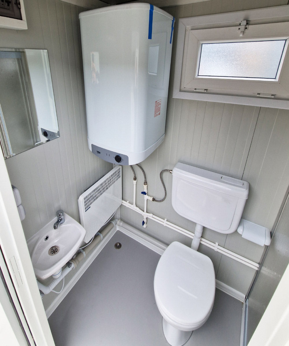 Sanitärcontainer mit WC & Dusche inkl. Boiler und Außenlicht in RAL9002