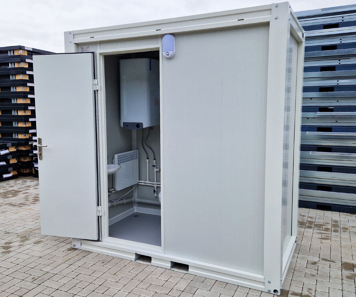 Sanitärcontainer mit WC & Dusche inkl. Boiler und Außenlicht in RAL9002
