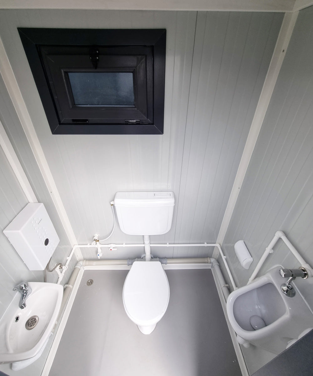 Mobiler Toilettencontainer - WC mit Waschbecken Pissoir und Durchlauferhitzer - Anthrazit