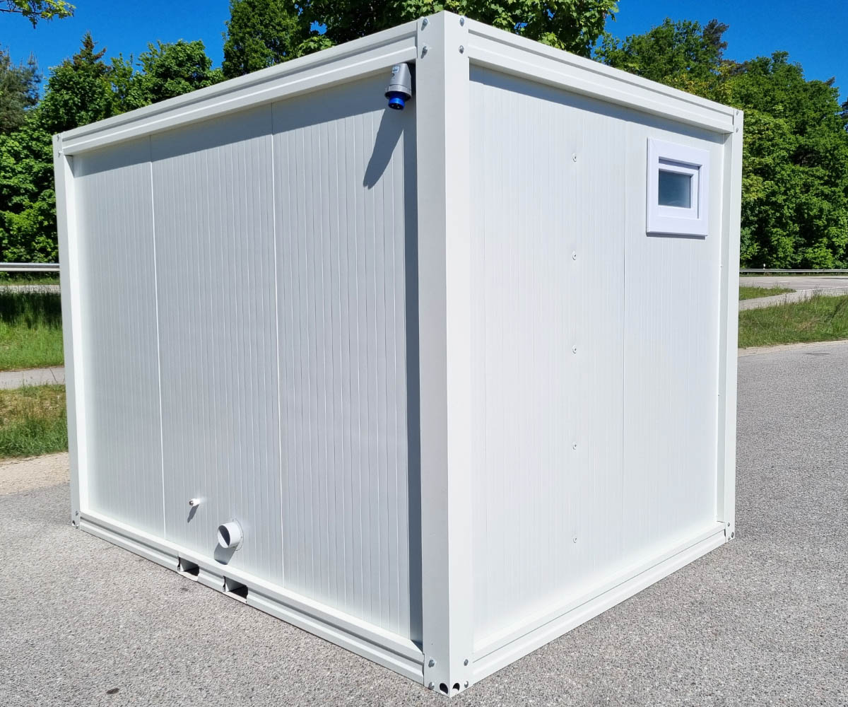 PREMIUM 3m Toilettencontainer - Doppelkabine Frau / Mann RAL9002 mit Heizung und Warmwasser