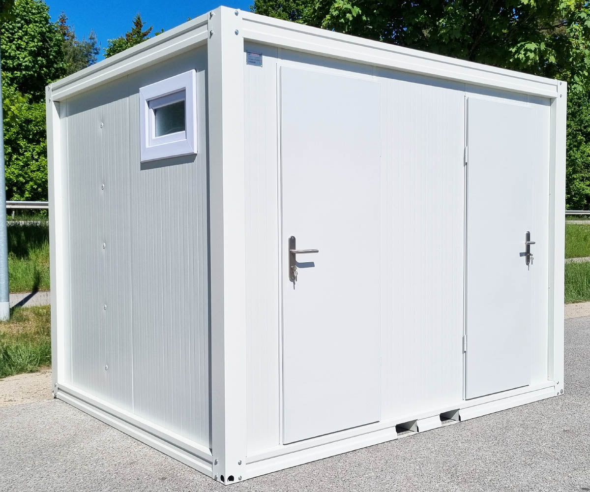 PREMIUM 3m Toilettencontainer - Doppelkabine Frau / Mann RAL9002 mit Heizung und Warmwasser