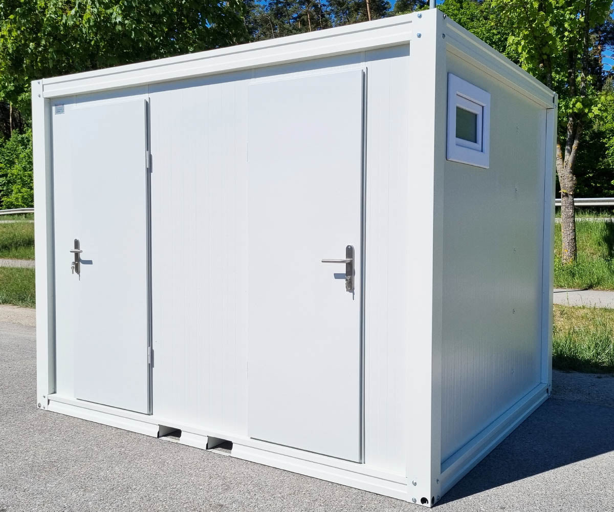 PREMIUM 3m Toilettencontainer - Doppelkabine Frau / Mann RAL9002 mit Heizung und Warmwasser