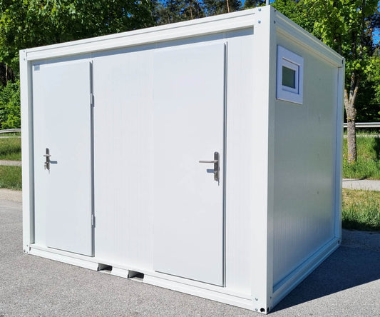 PREMIUM 3m Toilettencontainer - Doppelkabine Frau / Mann RAL9002 mit Heizung und Warmwasser