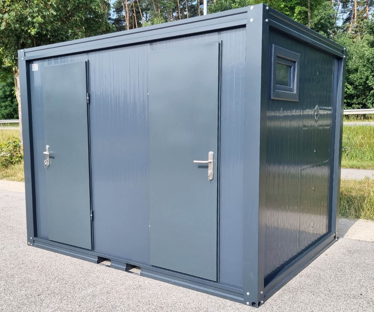 3m PREMIUM Toilettencontainer - Doppelkabine Mann / Frau RAL7016 mit Warmwasser und Heizung