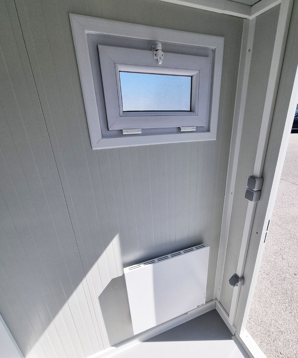 3m PREMIUM Toilettencontainer - Doppelkabine Mann / Frau RAL7016 mit Warmwasser und Heizung
