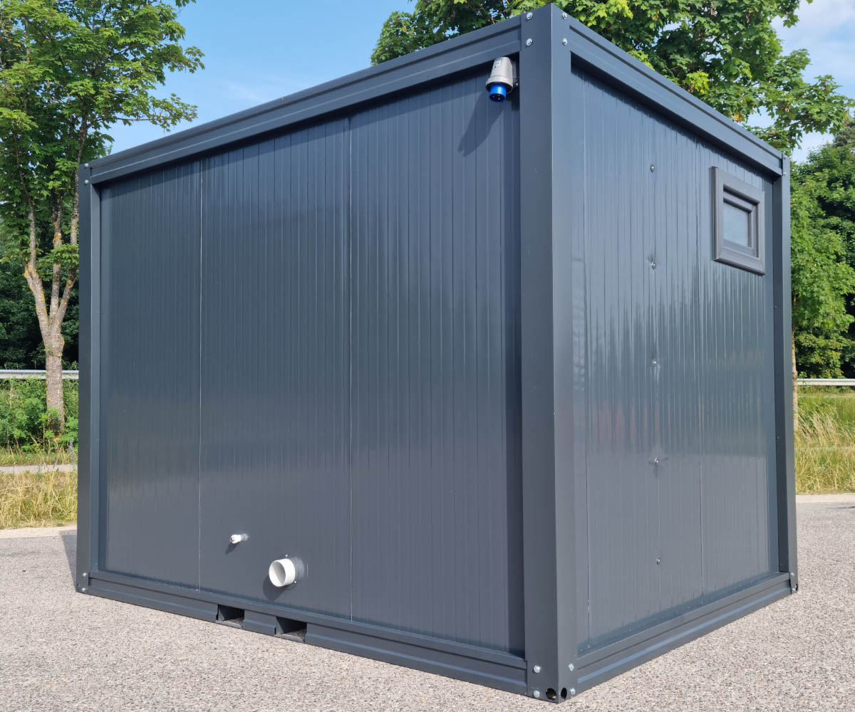 3m PREMIUM Toilettencontainer - Doppelkabine Mann / Frau RAL7016 mit Warmwasser und Heizung