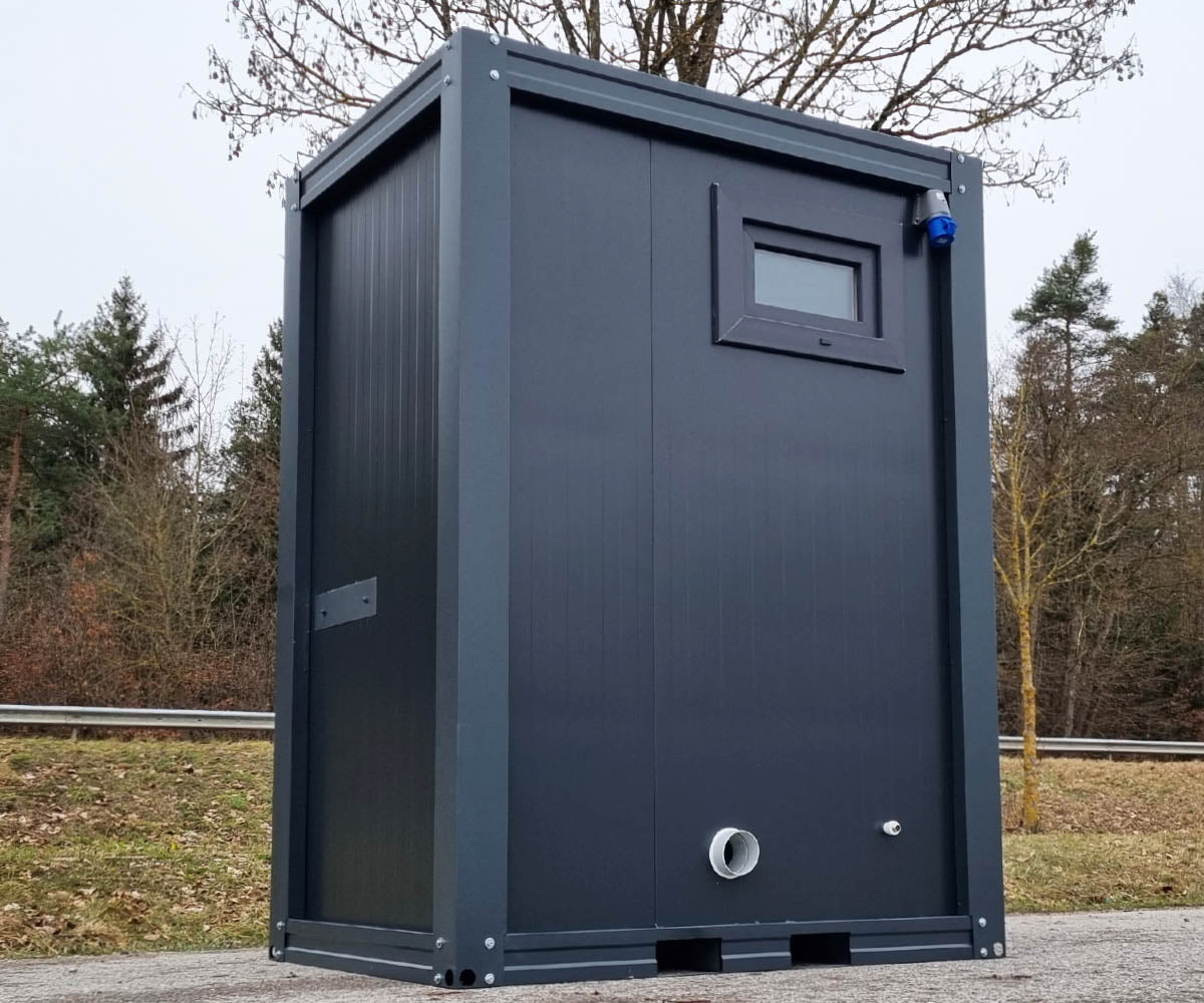 Mobiler Toilettencontainer - WC mit Waschbecken Pissoir und Durchlauferhitzer - Anthrazit