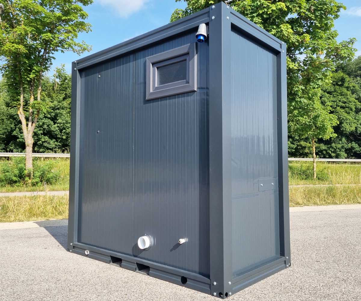 Sanitärcontainer mit WC Dusche und Warmwasser in RAL7016 Anthrazit