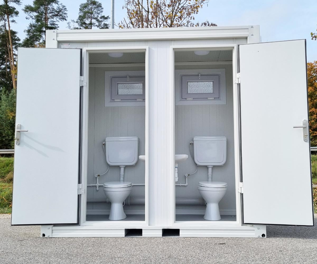 Sanitärcontainer Toilette in weiß für Mann und Frau RAL9002