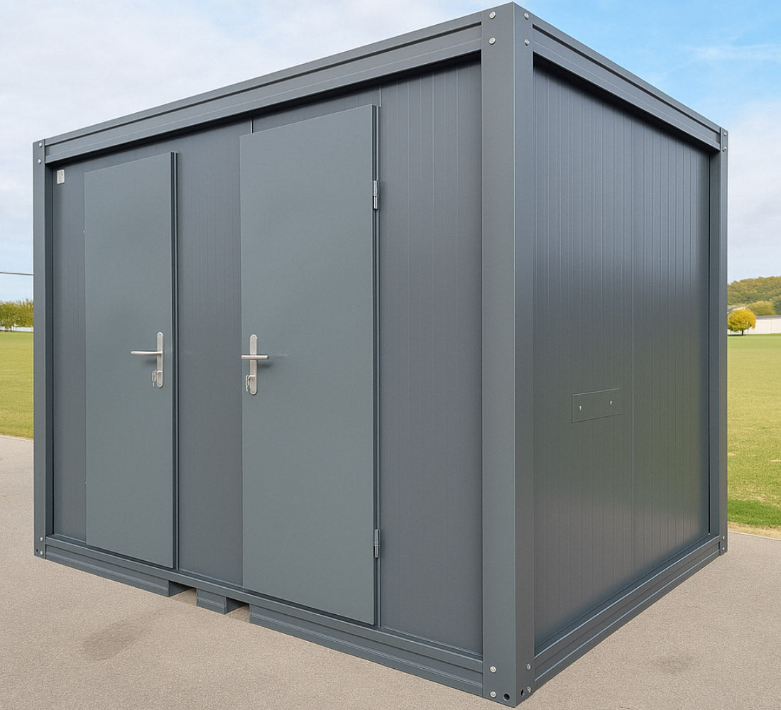 WC Sanitärcontainer extra groß Mann / Mann in RAL7016 mit Warmwasser