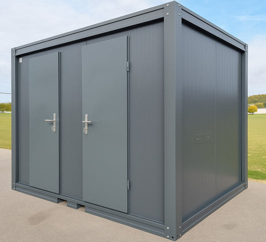WC Sanitärcontainer extra groß Mann / Mann in RAL7016 mit Warmwasser