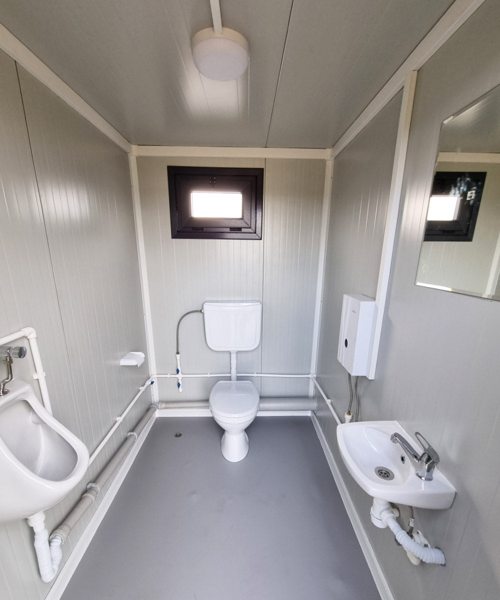 WC Sanitärcontainer extra groß Mann / Mann in RAL7016 mit Warmwasser